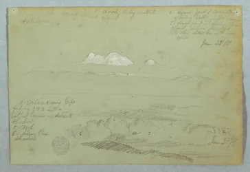 Udsigt over Artisana-vulkanen fra eller nær Quito og en overskyet himmel over en bjergryg, Ecuador
