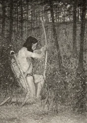 Derefter rettede Hiawatha efter et oprør på et knæ en pil fra The Song of Hiawatha af Henry Wadsworth Longfellow (1807-82), pub. af George G. Harrap und Company Ltd., 1911
