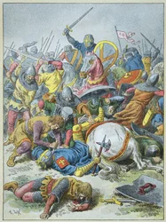 Kong Philip Auguste ved slaget ved Bouvines i 1214 (gravering)