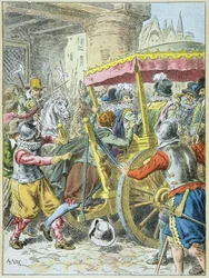 Mordet på kong Henrik IV af François Ravaillac i Rue de la Ferronnerie, Paris, 14. maj