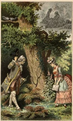Populær sang: "Lad os gå ind i denne charmerende lille skov"". Illustration af Frederic Theodore Lix (1830-1897) i "" Chansons et rounds enfantines des provinces de la France""