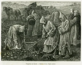 Trappister på arbejde. Gravering af Lix til illustration af historien A travers l
