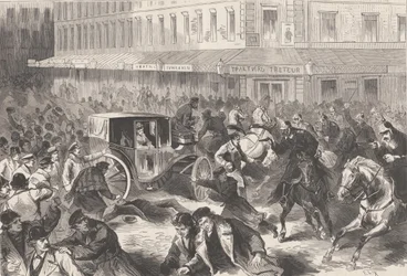 Vera Zasulich skyder den 24. januar 1878 på Petersborgs guvernør General Trepov, 1878.