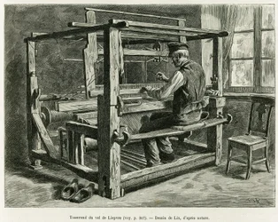 Væver af Liepvre-dalen. Gravering af Lix, for at illustrere historien A Through Alsace and Lorraine, i 1887, af Charles Grad, tysk deputeret, i tour du monde 1888, instrueret af Edouard Charton (1807-1890), Hachette, Paris.