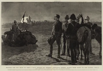 Venter på, at månen stiger op, et stop under Sir Herbert Stewarts ørkenmarch fra Korti til Gakdul-brøndene