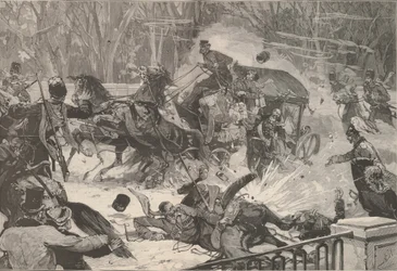Attentatet på Aleksander 2. den 13. marts 1881. Fra Le Monde Illustré, 1881.