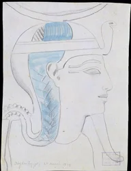 Studie af et relief af hovedet af guden Khonsu i templet Seti I, Abydos, 1874 (blyant og wc på papir)