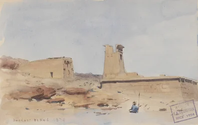 Dendur-templet, viser pylonen og terrassen, 1874.