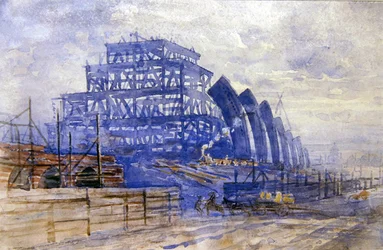 Opførelsen af togskure, St. Pancras Station