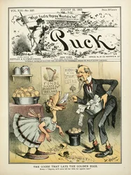 "Gåsen, der lægger guldæg", Puck, forside, 22. august