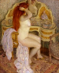 Nøgen siddende ved hendes toiletbord, 1909.