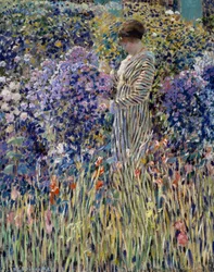 Kvinde i haven, ca. 1912, maleri af Frederick Carl Frieseke (1874-1939), olie på lærred, 81x65 cm
