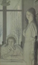 Interiør - Aften, 1915 (blyant, vask og gouache)