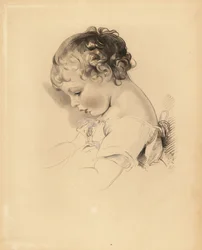 Portræt af Henry Bloxam, nevø til Sir Thomas Lawrence. Dreng i kjole med blåt bånd. Håndtonet gravering af Frederick Christian Lewis efter en illustration af Sir Thomas Lawrence fra P.G. Patmore