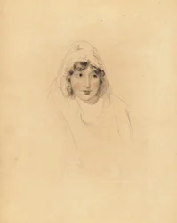Portræt af Lady Augusta Lowther, grevinde af Fane, hustru til 1. jarl af Lonsdale. Håndtonet gravering af Frederick Christian Lewis efter en illustration af Sir Thomas Lawrence fra P.G. Patmore