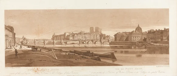 Udsigt over Pont Neuf, en del af Louvre, Notre-Dame og Collège des Quatre-Nations, 1803; tavle 7 fra Udsigter i Paris, Emanuel-bindets aftegning af tavle B1981.25.2616