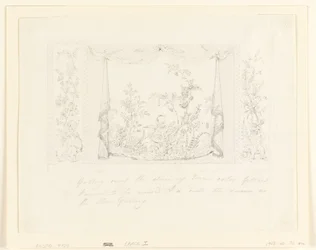 Tegning, The Royal Pavilion, Brighton, blå (sydlige) salon, forslag til vægdekoration, ca. 1820