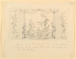 Tegning, The Royal Pavilion, Brighton, blå (sydlige) salon, forslag til vægdekoration, ca. 1820