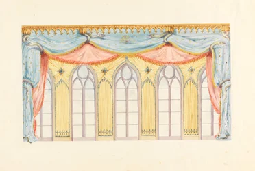 Tegning, vinduesdekoration, sandsynligvis til østvæggen i musiklokalet, Royal Pavilion, Brighton, 1820