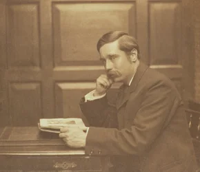 Portrætfotografi af Herbert George Wells (1866-1946) af Frederick Hollyer (1837-1933) 1903 (sepiafoto)
