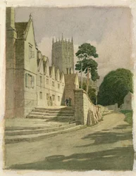 The Almshouses, Campden, 1907 (wc på papir)