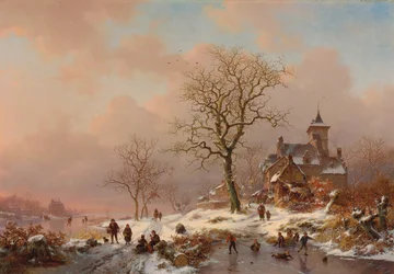 Vinterlandskab med figurer, der leger på isen, 1868