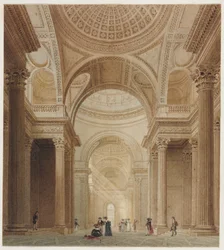 Interiør af Pantheon i Paris (akvarel over grafit)