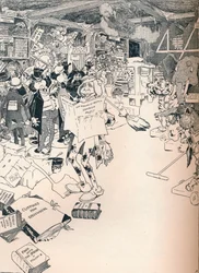 En klog tegneserieskabers ejendomsrum, c1890