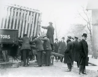Aflastning af det nyankomne indiske næsehorn, London Zoo, 1924