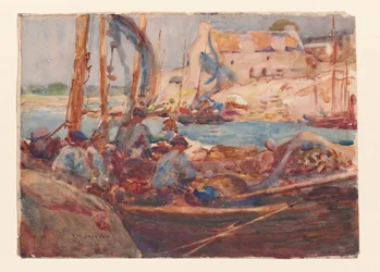 Sardinfiskerbåde ved Concarneau, Bretagne, ca. 1900 (akvarel på papir)