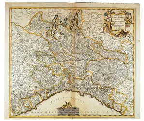 Republikken Genova, Hertugdømmet Milano, Parma og Monferrato, Kort af Frederik de Wit, Amsterdam, Kobberstik