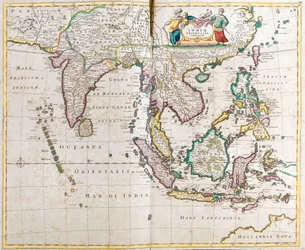Kort over Ostindien (Syd- og Sydøstasien: Pakistan, Indien, Nepal, Bangladesh, Burma, Sri Lanka, Thailand, Malaysia, Vietnam, Cambodja, Laos, Filippinerne, Singapore og Indonesien)