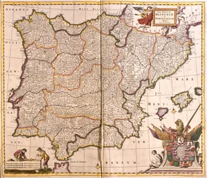 Kort over Den Iberiske Halvø, Spanien og Portugal