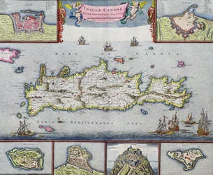 Kort over øen Candia (Kreta) med Heraklions søhavn, ca. 1680