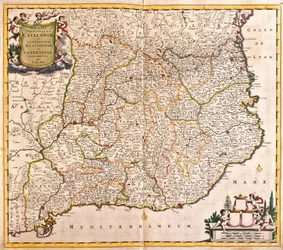Kort over Principauten af Catalonien (Spanien) (radering