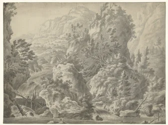 Bjerglandskab med vandfald