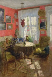 Rødt interiør (olie på lærred)