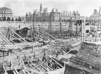 Bygning af Hotel-Dieu, Paris, ca. 1866