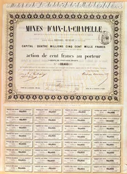 100 francs Ihændehaverandel af Aachen-minerne, 1856