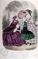 2 kvinder og en pige: Mode - i “” Magazine des damoiselles””. 1858