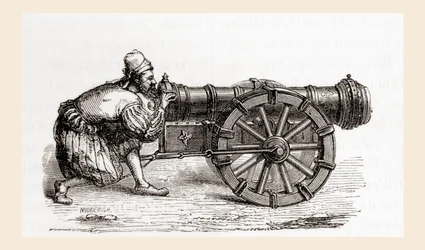 En tysk kanon fra det 16. århundrede, fra Les Merveilles de la Science, udgivet ca. 1870 (gravering)