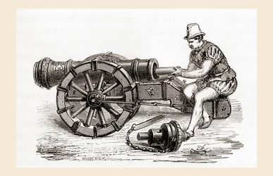 En tysk kanon fra det 16. århundrede, fra Les Merveilles de la Science, udgivet ca. 1870 (gravering)