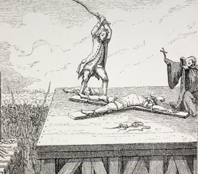 En kriminel dømt til døden bliver knust på et Andreaskors i 18th Century Frace, 1875