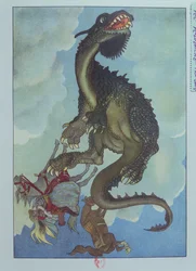 En drage falder ned fra himlen, illustration fra den ungarske fortælling, 