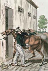 En dragon, der plejer sin hest, plade 257 fra en række franske kejserlige soldater, ca. 1800-10