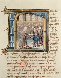 En søster, der modtager gaver fra patienter, fra Le Livre de Vie Active de lHotel Dieu de Paris af Jean Henry, ca. 1482