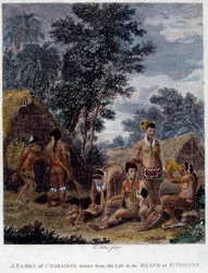 En familie af karibiske indianere fra øen Saint Vincent i Vestindien Stik fra det 19. århundrede Chartres Museum of Fine Arts