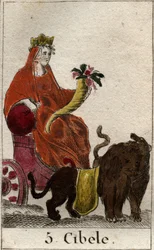 En repræsentation af den guddommelige Cybele (af frygisk oprindelse), der personificerer Moder Natur, hun holder et overflødighedshorn i hænderne. Fra "Mythology of Youth" af Pierre Blanchard 1803.