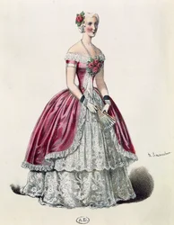 Skuespillerinde Eugenie Doche (1821-1900) i titelrollen i Lady of Camellias, drama af Alexandre Dumas fils (1824-1895), Frankrig