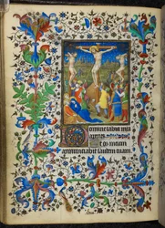 Tilføj 16997 f.153v Crucifixion, fra Chevalier Hours, c.1420 (vellum)